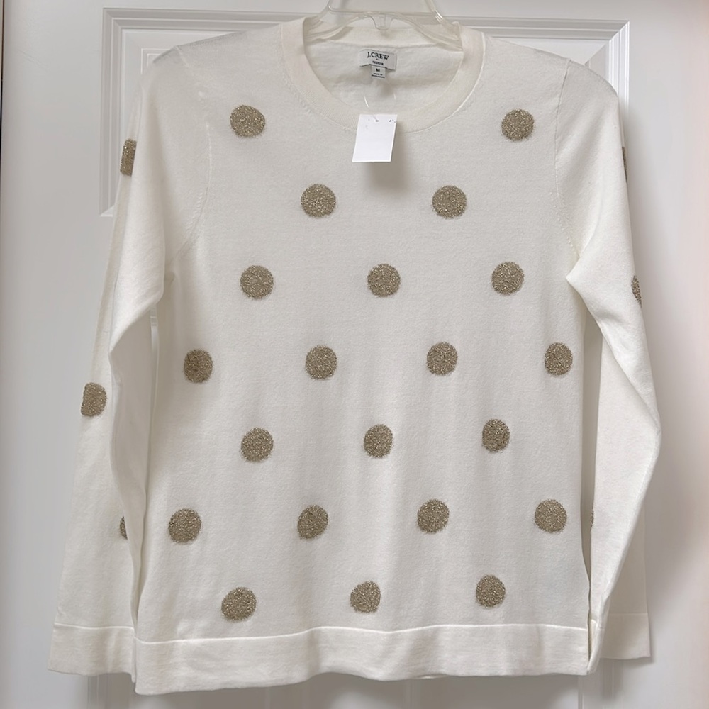 J. CREW NWT Teddie Crewneck cream sweater with gold metallic dots - Picture 2 of 9